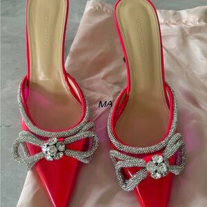 Valentines Ready - Mach & Mach Pink Crystal Double Bow PVC Mules size 40